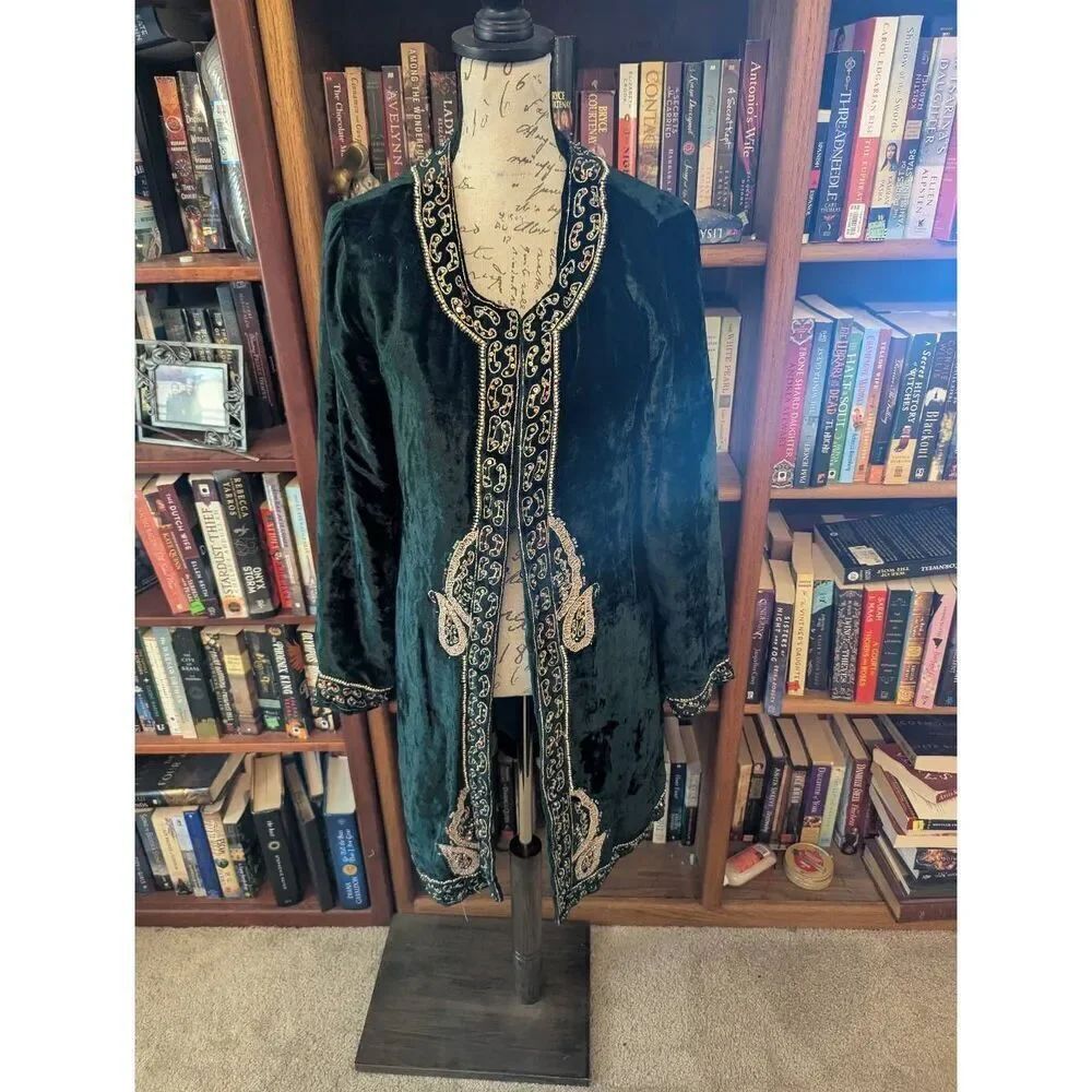 Soft Surroundings Antoinette Velvet Beaded Duster Jacket Coat Size L 12/14
